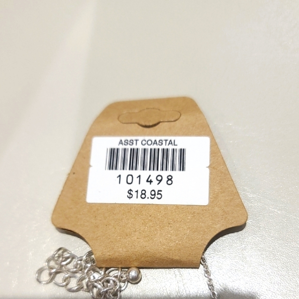 Silver wave, beachy or surfer pendant w chain. "Go With The Flow" of waves NWT. - Picture 7 of 7